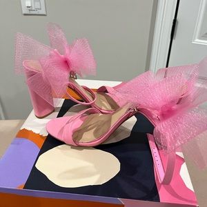 Gianni Bini pink organza high heel sandals.